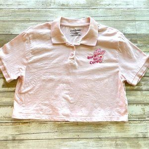 Care Bears Soft Candy Pink Cropped Polo Shirt Size L